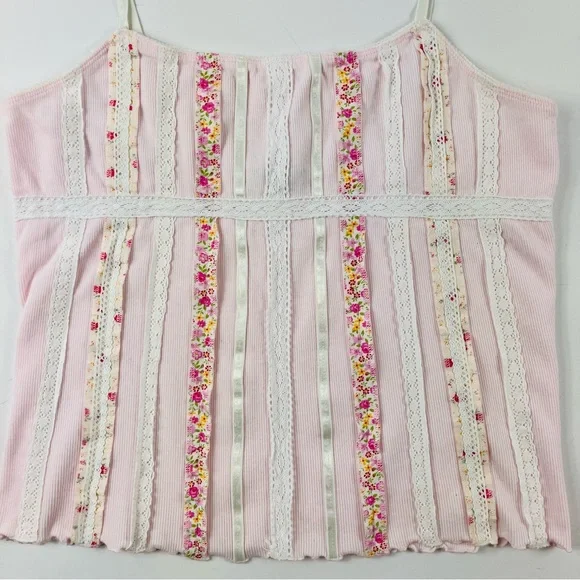 Vintage Moda International Victoria’s Secret Pink Floral Shabby Chic Cami - Picture 2 of 10
